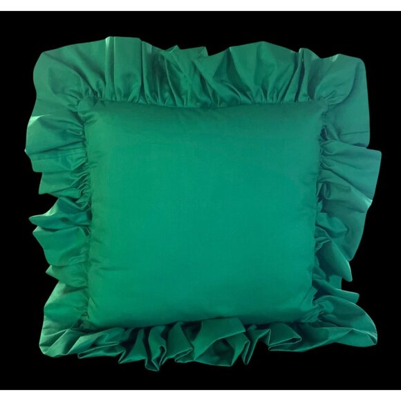 Vtg Handmade Holiday Decorative Pillow With Ruffled Trim & Embroidered Wreath De - Picture 4 of 4